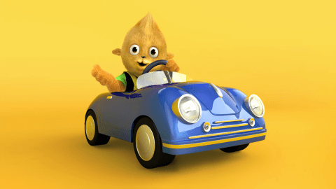Postać Pikusia w modelu samochodu z Aviva - animacja 3D