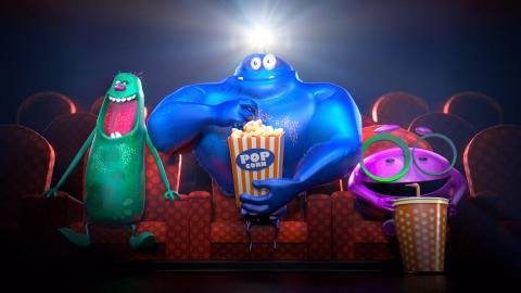 Paczka Gryzzali spędzająca czas w kinie