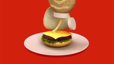 Animacja 3D hamburgera i sosu Heinz